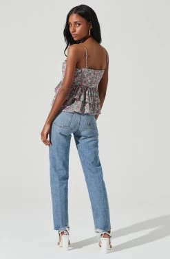 Ruffle Floral Tie Front Cami -Chic Outfit Shop AT17258 TURQ PINKFLORAL 5
