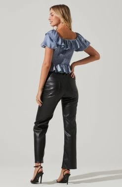 Satin Bubble Sleeve Top -Chic Outfit Shop AT17259 SLATEBLUE 5