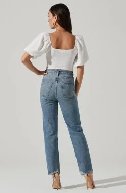 Puff Sleeve Textured Bodysuit -Chic Outfit Shop AT17265A WHITE 7