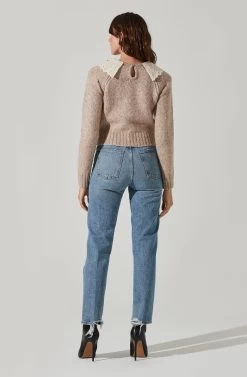 Embroidered Collar Sweater 12 Embroidered Collar Sweater -Chic Outfit Shop AT17402 TAUPE 4