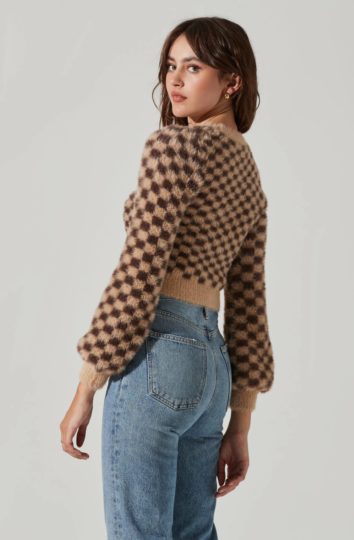 Check Fuzzy Knit Cropped Cardigan 6 Check Fuzzy Knit Cropped Cardigan - Image 4