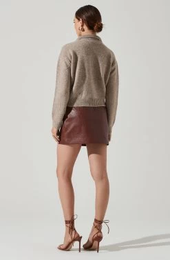 Polo Cable Knit Sweater -Chic Outfit Shop AT17428 TAUPE 4