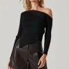 Off Shoulder Ribbed Knit Sweater 1 Off Shoulder Ribbed Knit Sweater -Chic Outfit Shop AT17433A BLACK 2