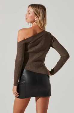 Off Shoulder Ribbed Knit Sweater 23 Off Shoulder Ribbed Knit Sweater -Chic Outfit Shop AT17433A MOCHA 4
