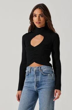 Elia Mock Neck Cutout Sweater -Chic Outfit Shop AT17545 BLACK 4