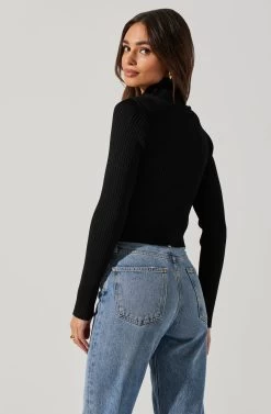 Elia Mock Neck Cutout Sweater -Chic Outfit Shop AT17545 BLACK 5