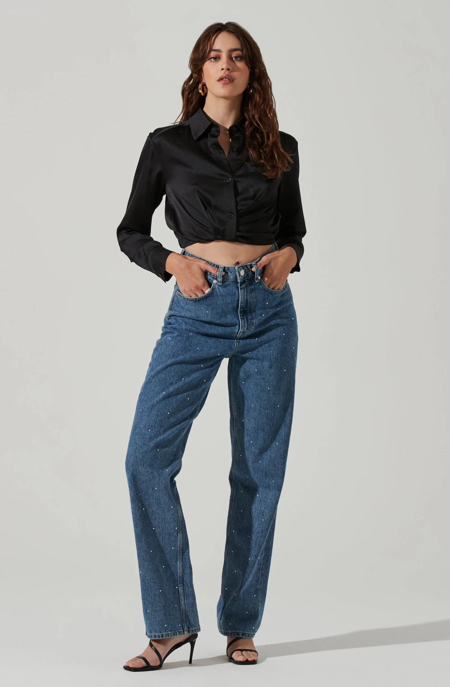 Sutton Satin Button Up Crop Top 4 Sutton Satin Button Up Crop Top - Image 2