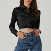 Sutton Satin Button Up Crop Top 1 Sutton Satin Button Up Crop Top -Chic Outfit Shop AT17617 BLACK 3