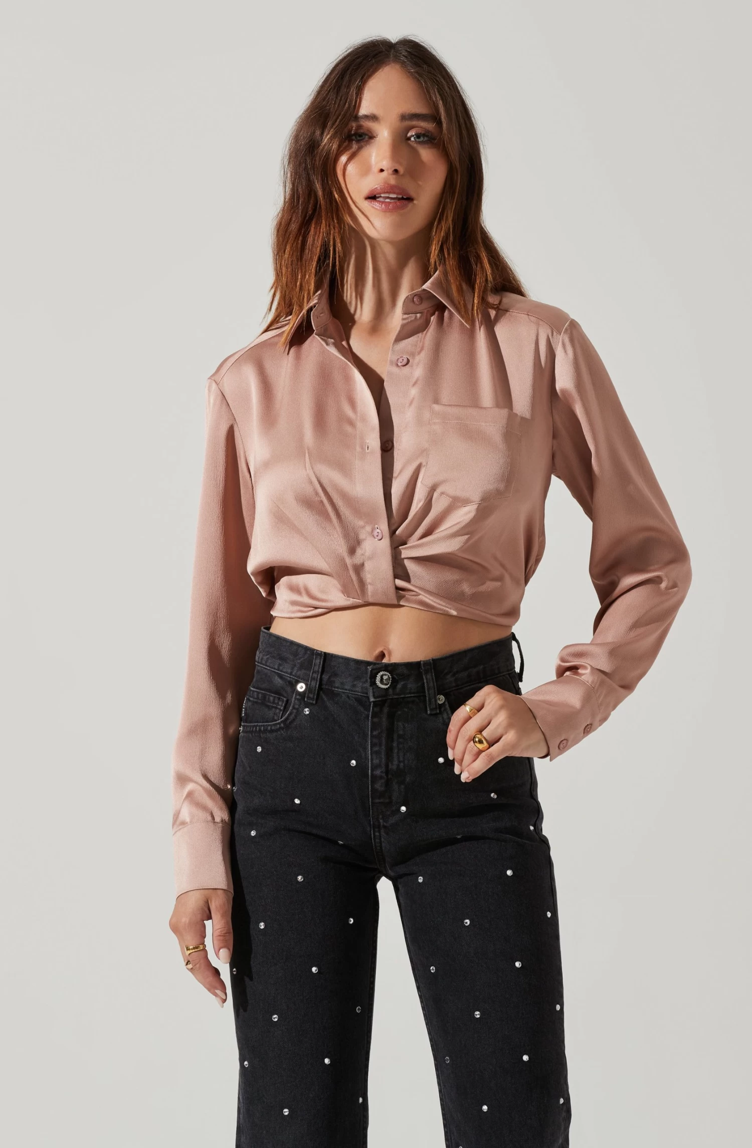 Sutton Satin Button Up Crop Top 9 Sutton Satin Button Up Crop Top - Image 7