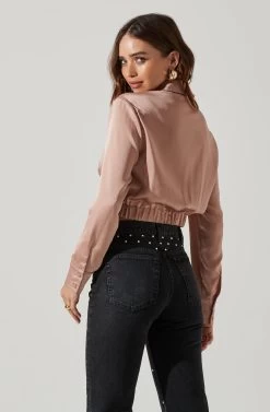Sutton Satin Button Up Crop Top 27 Sutton Satin Button Up Crop Top -Chic Outfit Shop AT17617 BLUSH 3