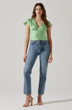 Satin V Neck Flutter Sleeve Top 17 Satin V Neck Flutter Sleeve Top -Chic Outfit Shop AT17746 CREAMLIMEDITSY 1