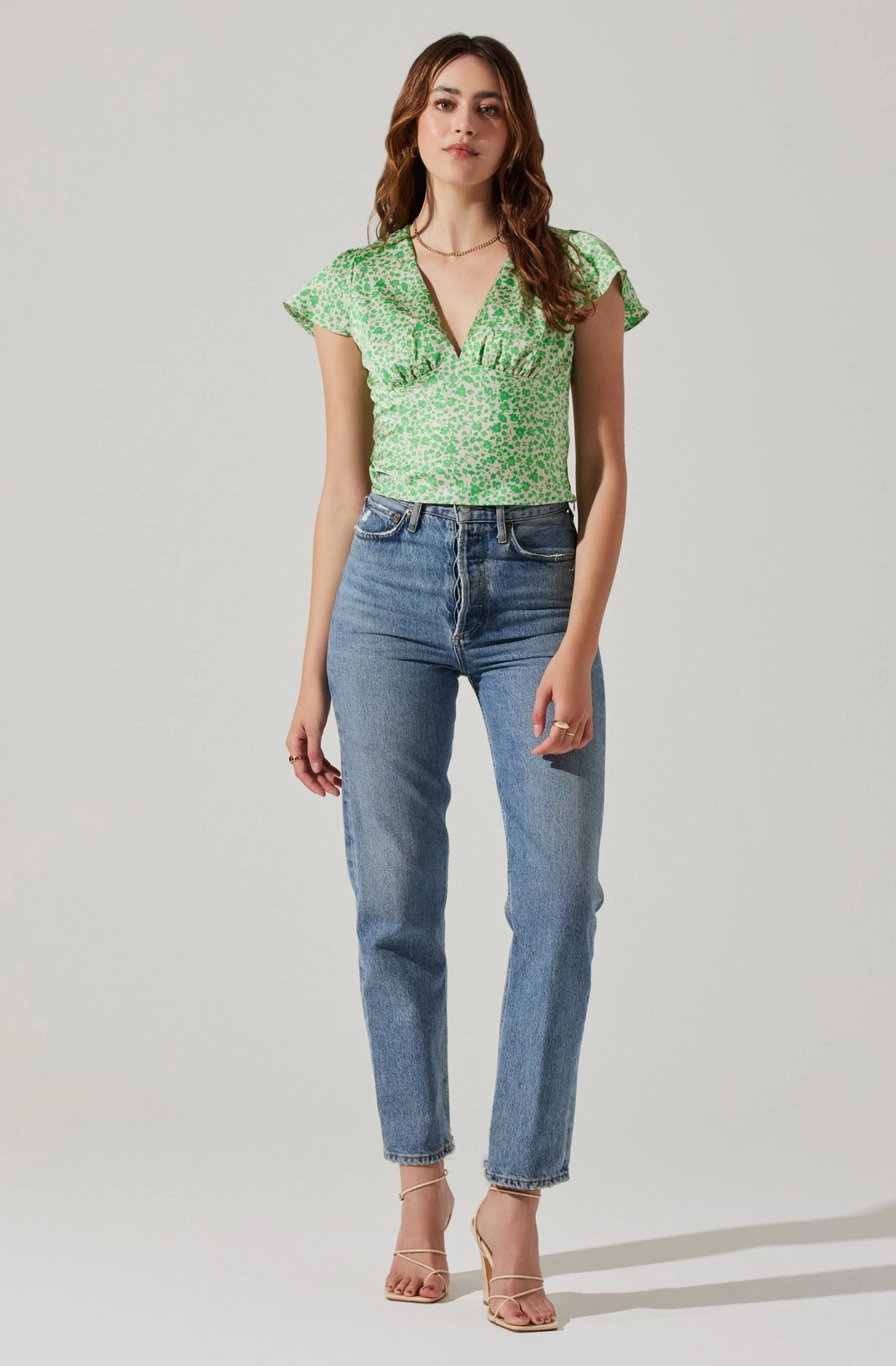 Satin V Neck Flutter Sleeve Top 4 Satin V Neck Flutter Sleeve Top - Image 2