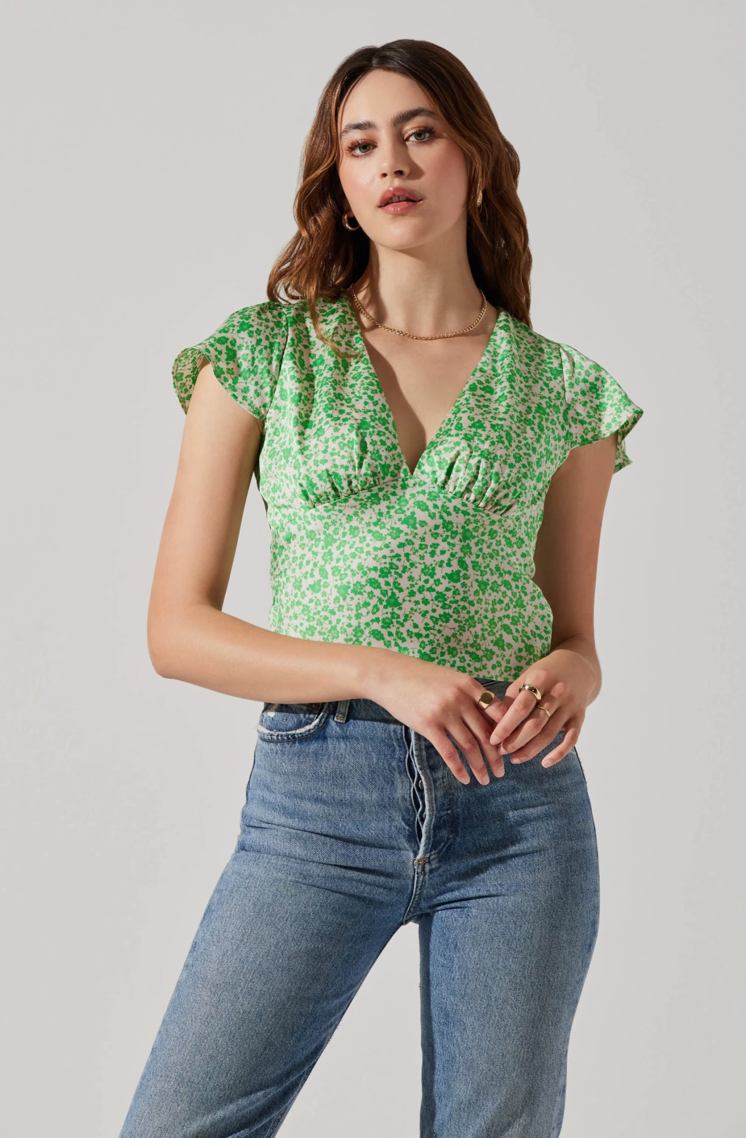 Satin V Neck Flutter Sleeve Top 3 Satin V Neck Flutter Sleeve Top