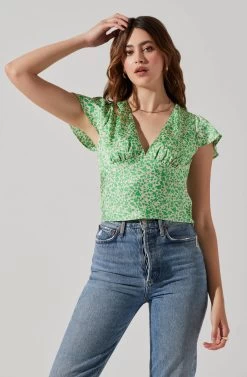 Satin V Neck Flutter Sleeve Top 16 Satin V Neck Flutter Sleeve Top -Chic Outfit Shop AT17746 CREAMLIMEDITSY 4