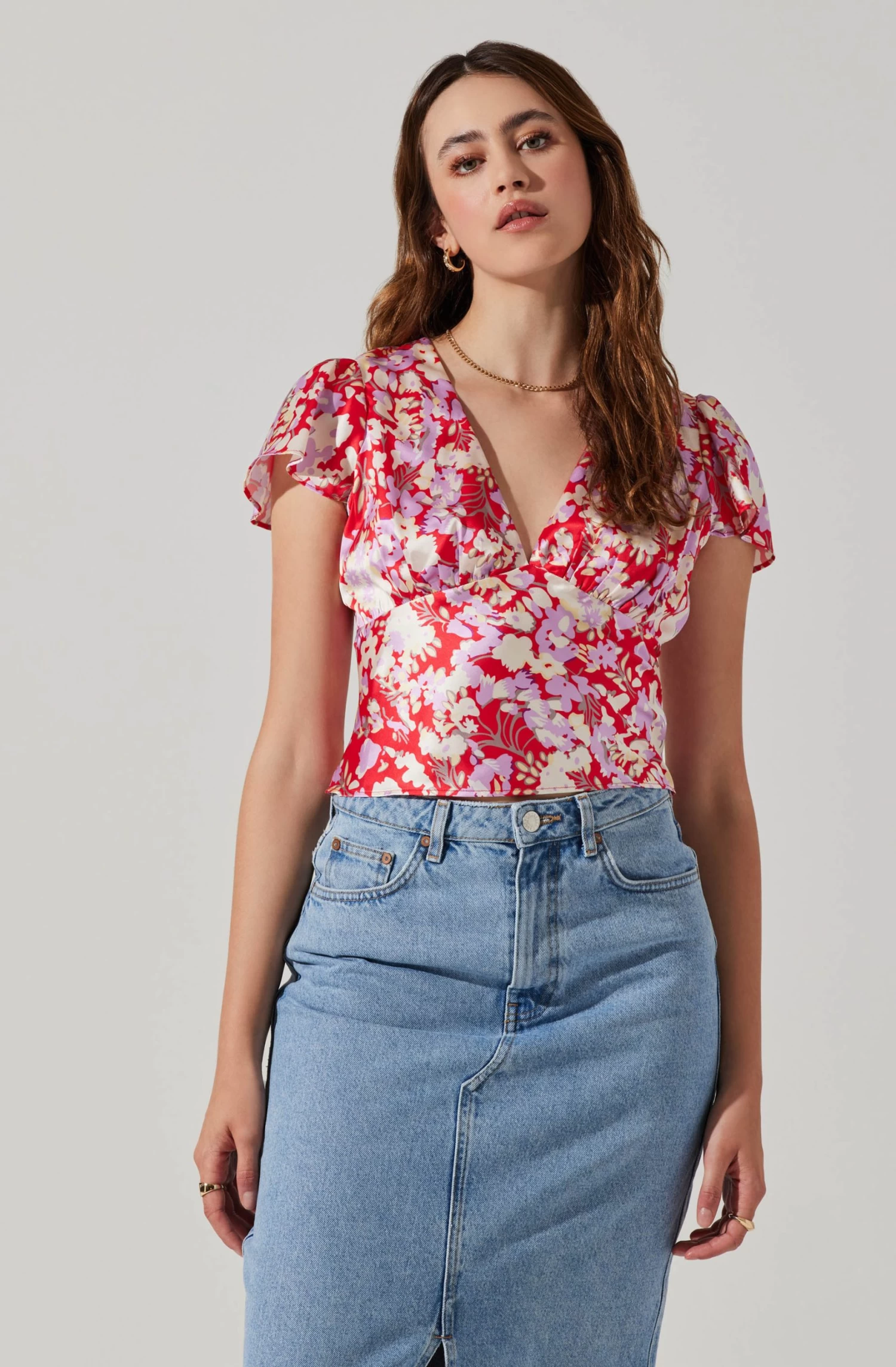 Satin V Neck Flutter Sleeve Top 11 Satin V Neck Flutter Sleeve Top - Image 9