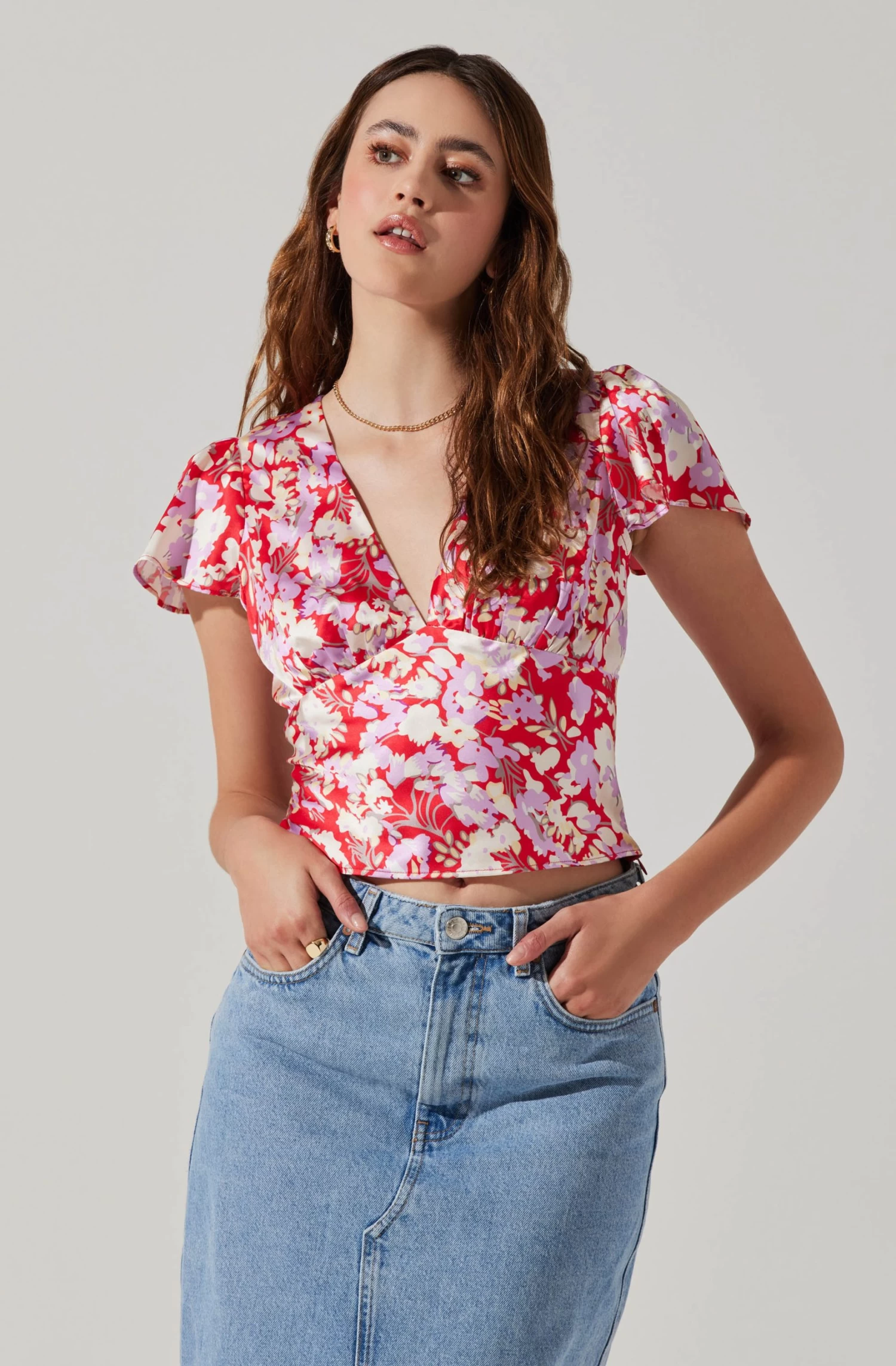 Satin V Neck Flutter Sleeve Top 9 Satin V Neck Flutter Sleeve Top - Image 7