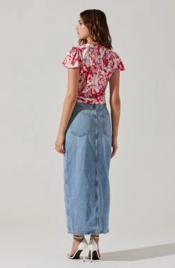 Satin V Neck Flutter Sleeve Top 24 Satin V Neck Flutter Sleeve Top -Chic Outfit Shop AT17746 REDLILACFLORAL 5