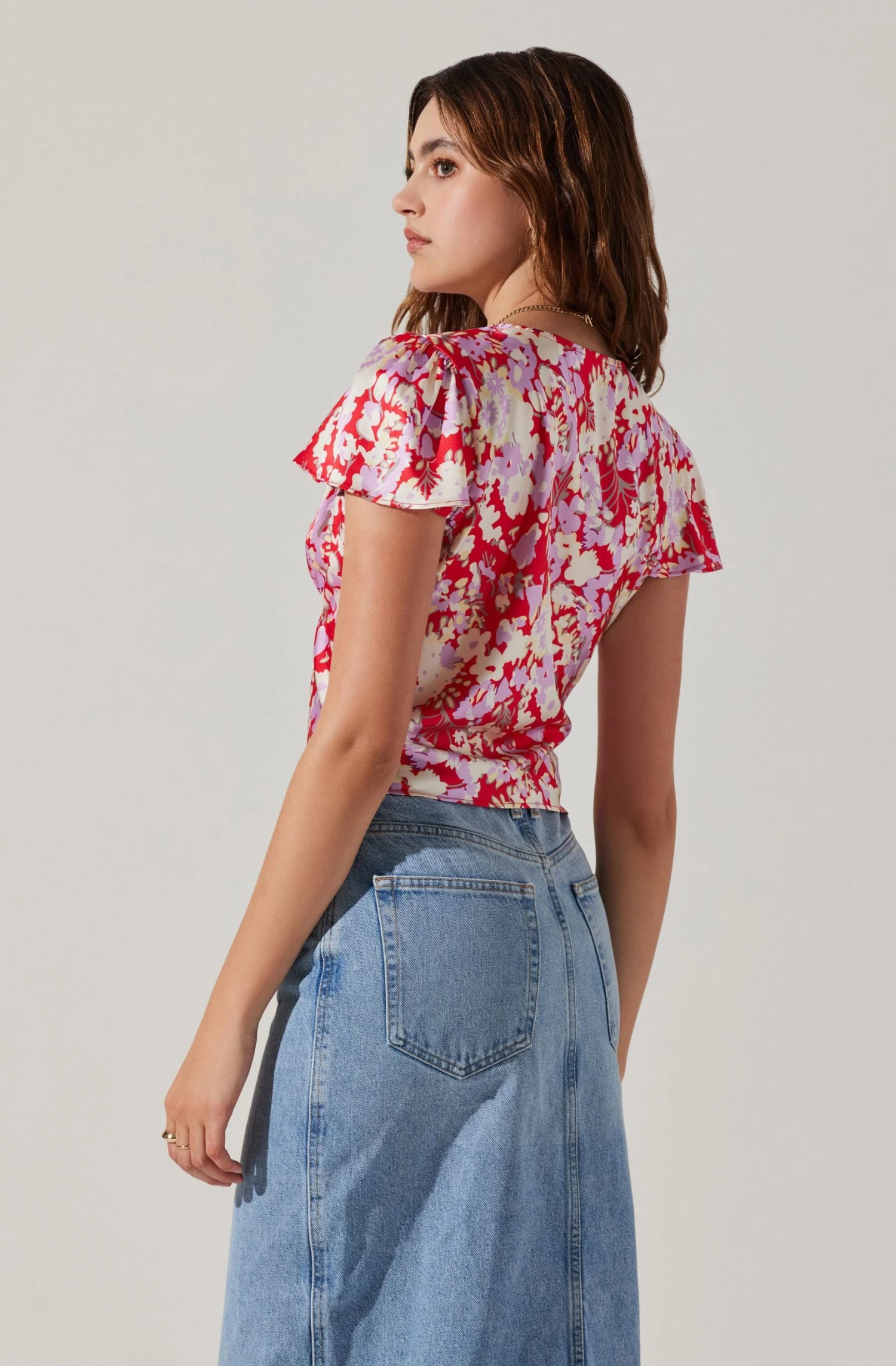 Satin V Neck Flutter Sleeve Top 14 Satin V Neck Flutter Sleeve Top - Image 12