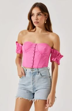 Off Shoulder Ruffle Corset Top 16 Off Shoulder Ruffle Corset Top -Chic Outfit Shop AT17767L PINK 3