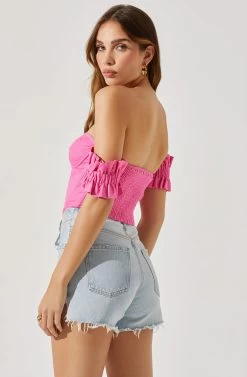 Off Shoulder Ruffle Corset Top 19 Off Shoulder Ruffle Corset Top -Chic Outfit Shop AT17767L PINK 6