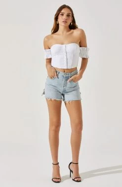 Off Shoulder Ruffle Corset Top 21 Off Shoulder Ruffle Corset Top -Chic Outfit Shop AT17767L WHITE 2
