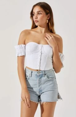 Off Shoulder Ruffle Corset Top 20 Off Shoulder Ruffle Corset Top -Chic Outfit Shop AT17767L WHITE 4