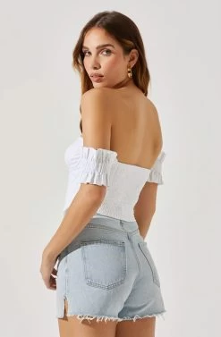 Off Shoulder Ruffle Corset Top 25 Off Shoulder Ruffle Corset Top -Chic Outfit Shop AT17767L WHITE 6