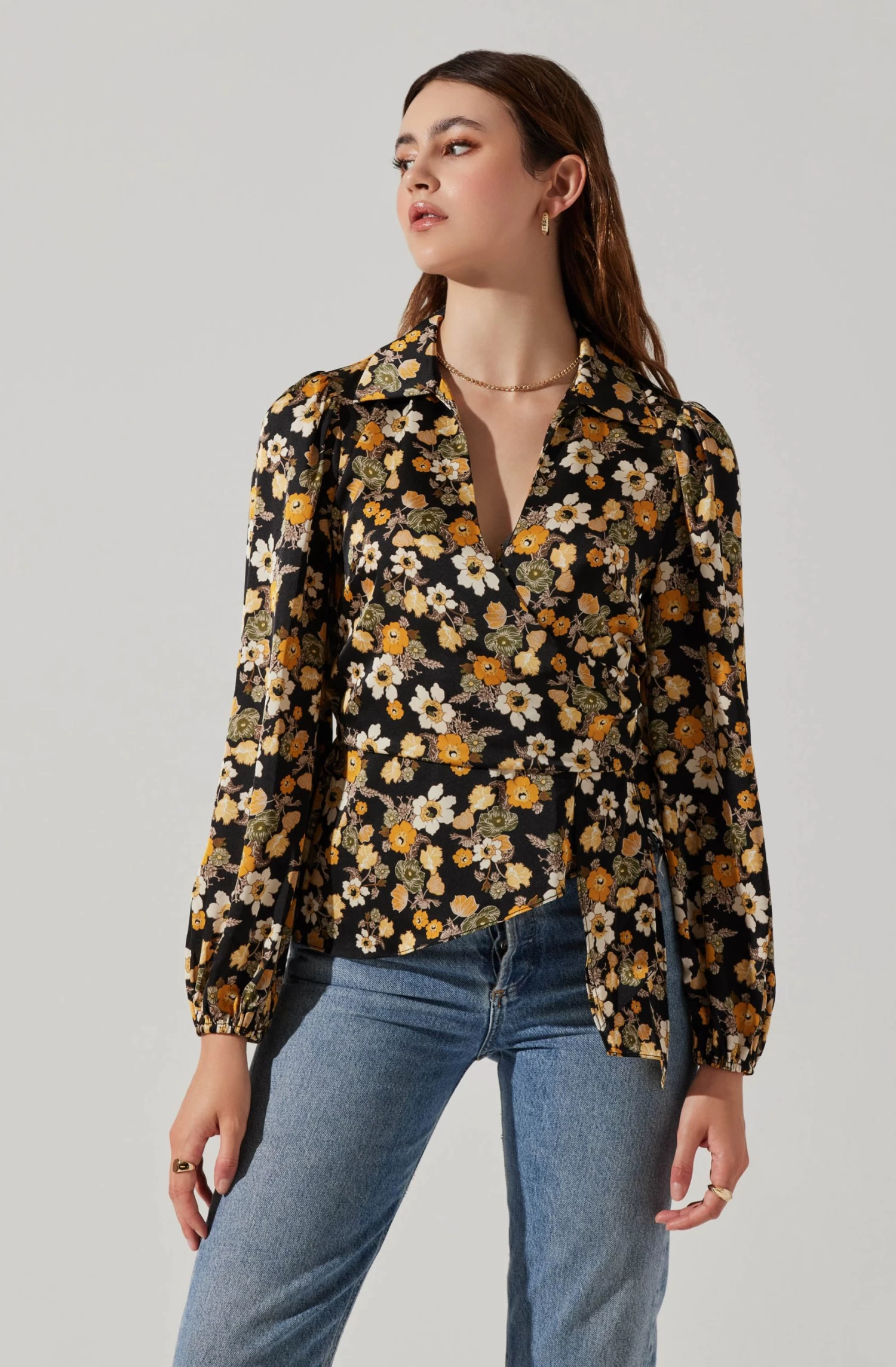 Asymmetrical Collared Floral Wrap Top 11 Asymmetrical Collared Floral Wrap Top - Image 9