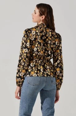 Asymmetrical Collared Floral Wrap Top 25 Asymmetrical Collared Floral Wrap Top -Chic Outfit Shop AT17922 BLACKYELLOWFLORAL 6