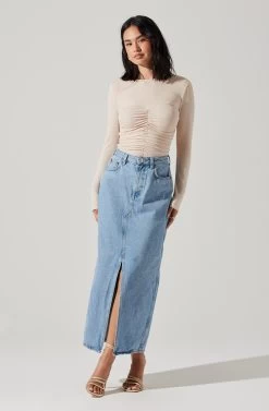 Center Ruched Long Sleeve Top -Chic Outfit Shop AT17923 CREAM 4