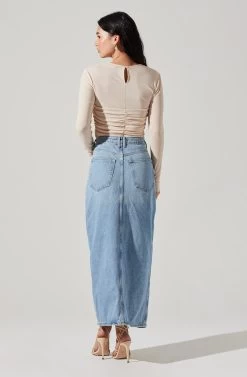 Center Ruched Long Sleeve Top -Chic Outfit Shop AT17923 CREAM 5