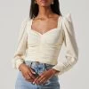 Long Sleeve Ruched Puff Sleeve Top -Chic Outfit Shop AT17932YS CREAM 1