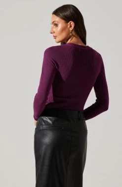 Twist Neck Cutout Sweater 25 Twist Neck Cutout Sweater -Chic Outfit Shop AT17944 PLUM 2