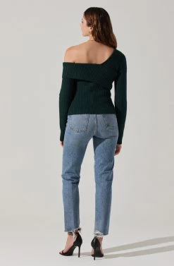 Asymmetrical Foldover Sweater -Chic Outfit Shop AT18062 DEEPGREEN 5