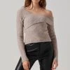 Asymmetrical Foldover Sweater -Chic Outfit Shop AT18062 TAUPE 4