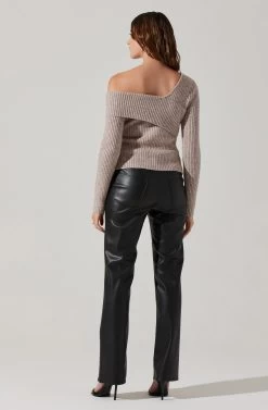 Asymmetrical Foldover Sweater -Chic Outfit Shop AT18062 TAUPE 5