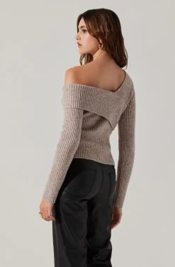 Asymmetrical Foldover Sweater -Chic Outfit Shop AT18062 TAUPE 6