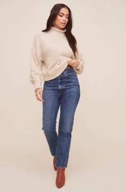 Mock Neck Knit Sweater -Chic Outfit Shop E1679T CREAM 1