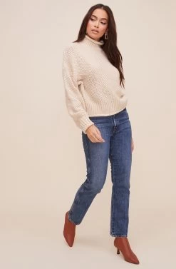 Mock Neck Knit Sweater -Chic Outfit Shop E1679T CREAM 2