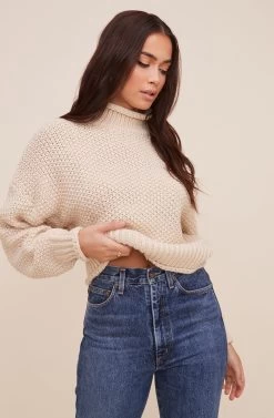Mock Neck Knit Sweater -Chic Outfit Shop E1679T CREAM 3