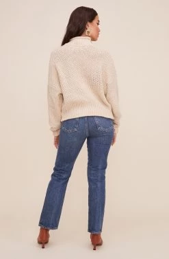 Mock Neck Knit Sweater -Chic Outfit Shop E1679T CREAM 6