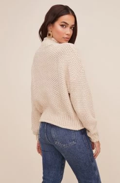 Mock Neck Knit Sweater -Chic Outfit Shop E1679T CREAM 7