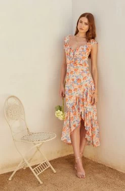 Mahalia Floral Sweetheart Ruffle Midi Dress -Chic Outfit Shop MAY SummerWeddingRefresh 5.4 7329