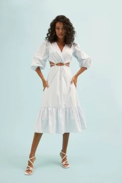 Rosewood Surplice Cutout Waist Midi Dress -Chic Outfit Shop RESORT 0258